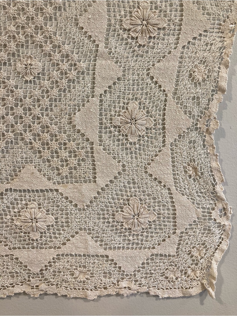 Crochet Tablecloth Square Floral Design In Cream Color - Picture 8 of 13